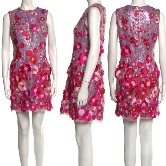 HELSI Miranda 3D Floral Applique Sequin Sleeveless Shift Mini Dress Medium NEW - Picture 8 of 10